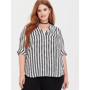 TORRID Black and White Striped Georgette Blouse